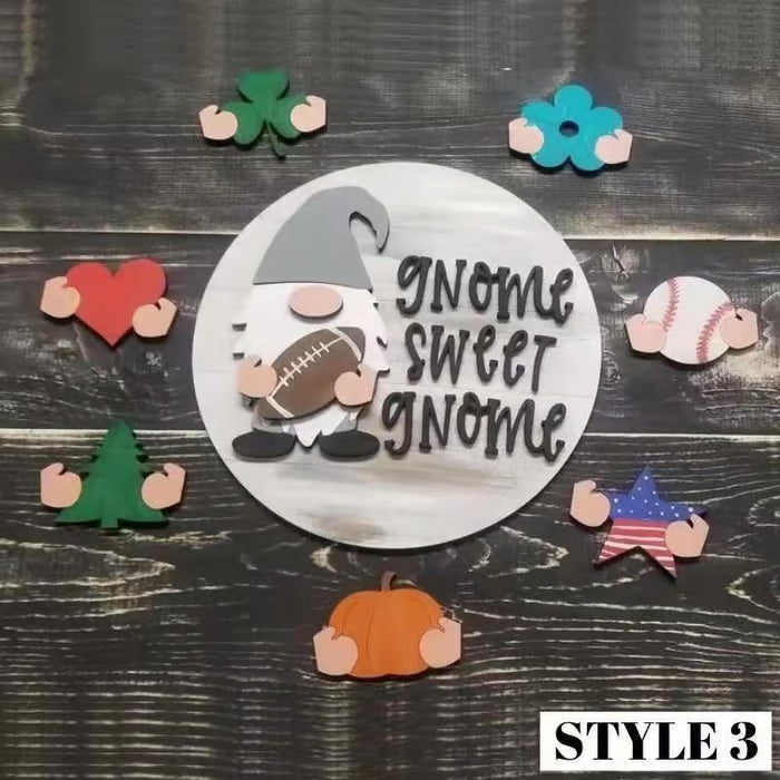 🍁Najlepsze dekoracje świąteczne🎄Wymienny drewniany znak powitalny z krasnalem🎈