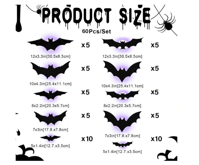 🦇Halloweenowe świecące nietoperze 3D