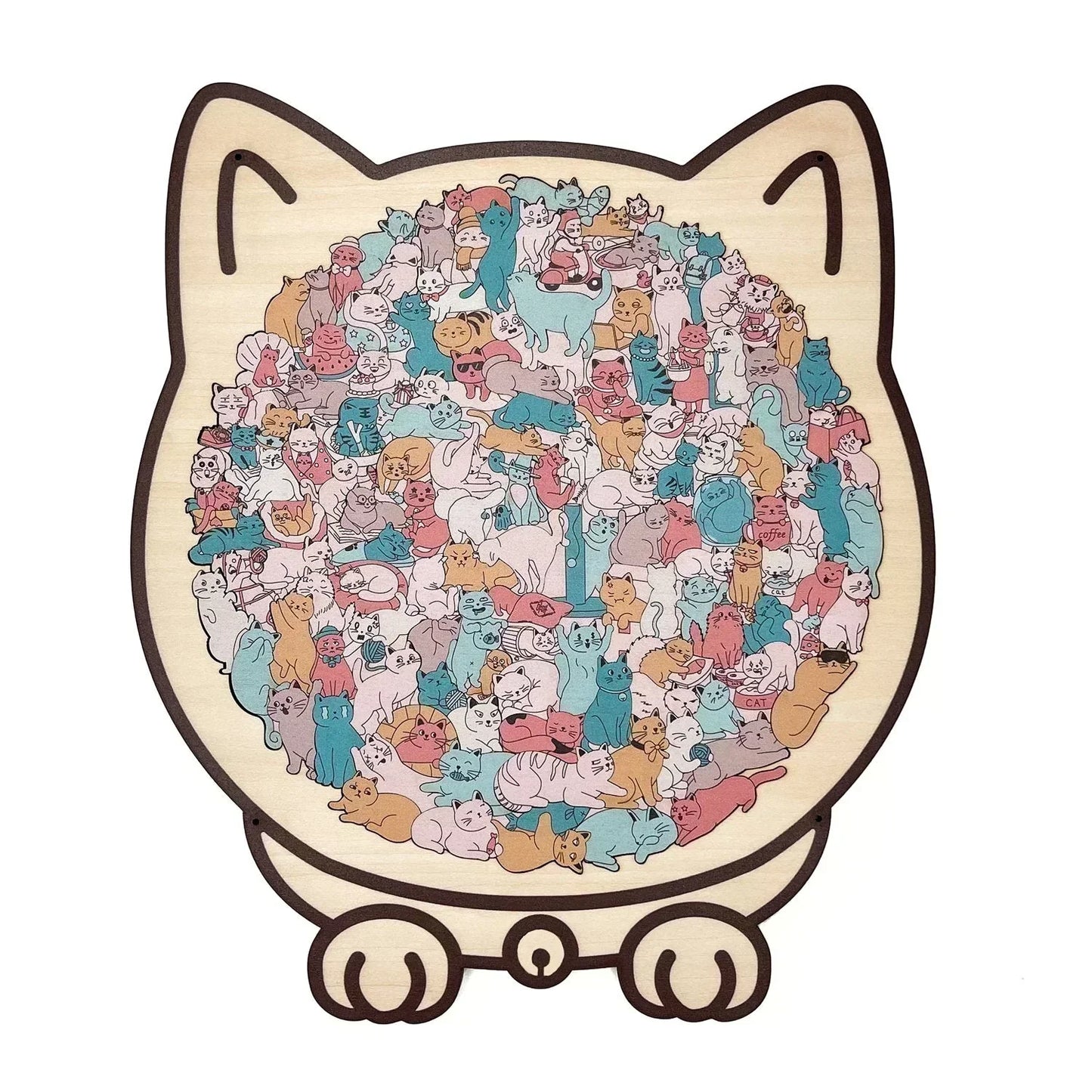 🐱135-elementowa drewniana układanka w kształcie kota w kolorach Morandiego🎁