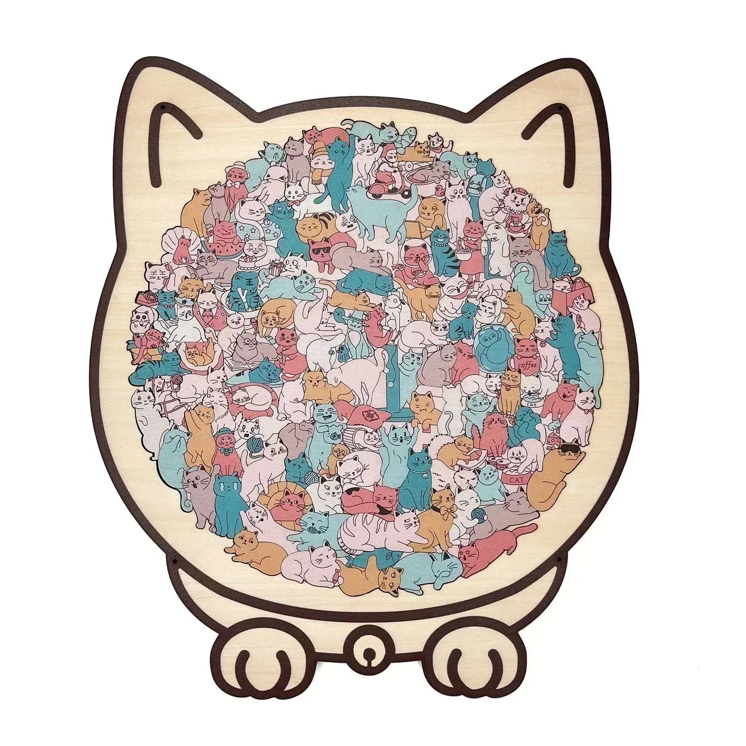 🐱135-elementowa drewniana układanka w kształcie kota w kolorach Morandiego🎁