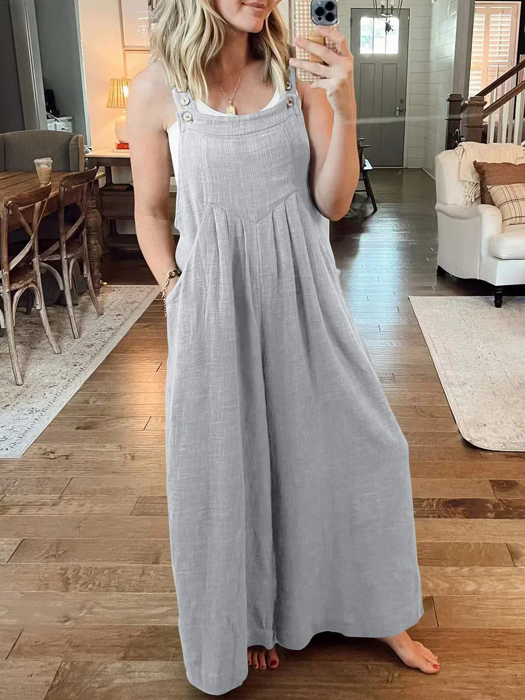 【S-5XL】🌷Damski luźny kombinezon bez rękawów bez pleców z kieszeniami
