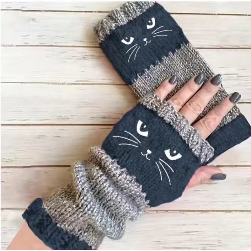 😻 Rękawiczki bez palców z haftowanym kotem