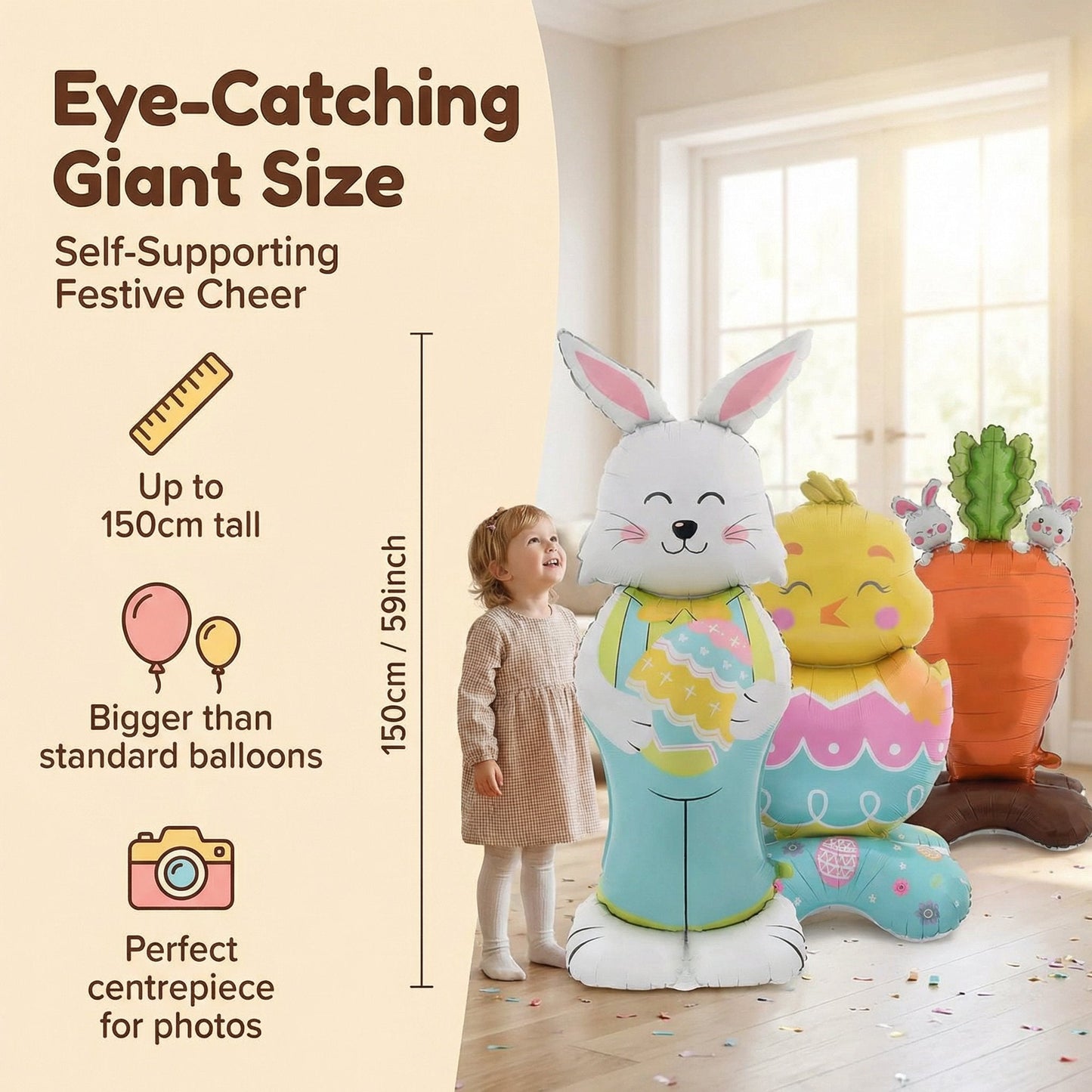 【✨ 1 + 1 gratis - 2 szt.】3 gigantyczne, stojące 3D balony w kształcie królików – radość z samodzielnie stojących dekoracji na każdą imprezę