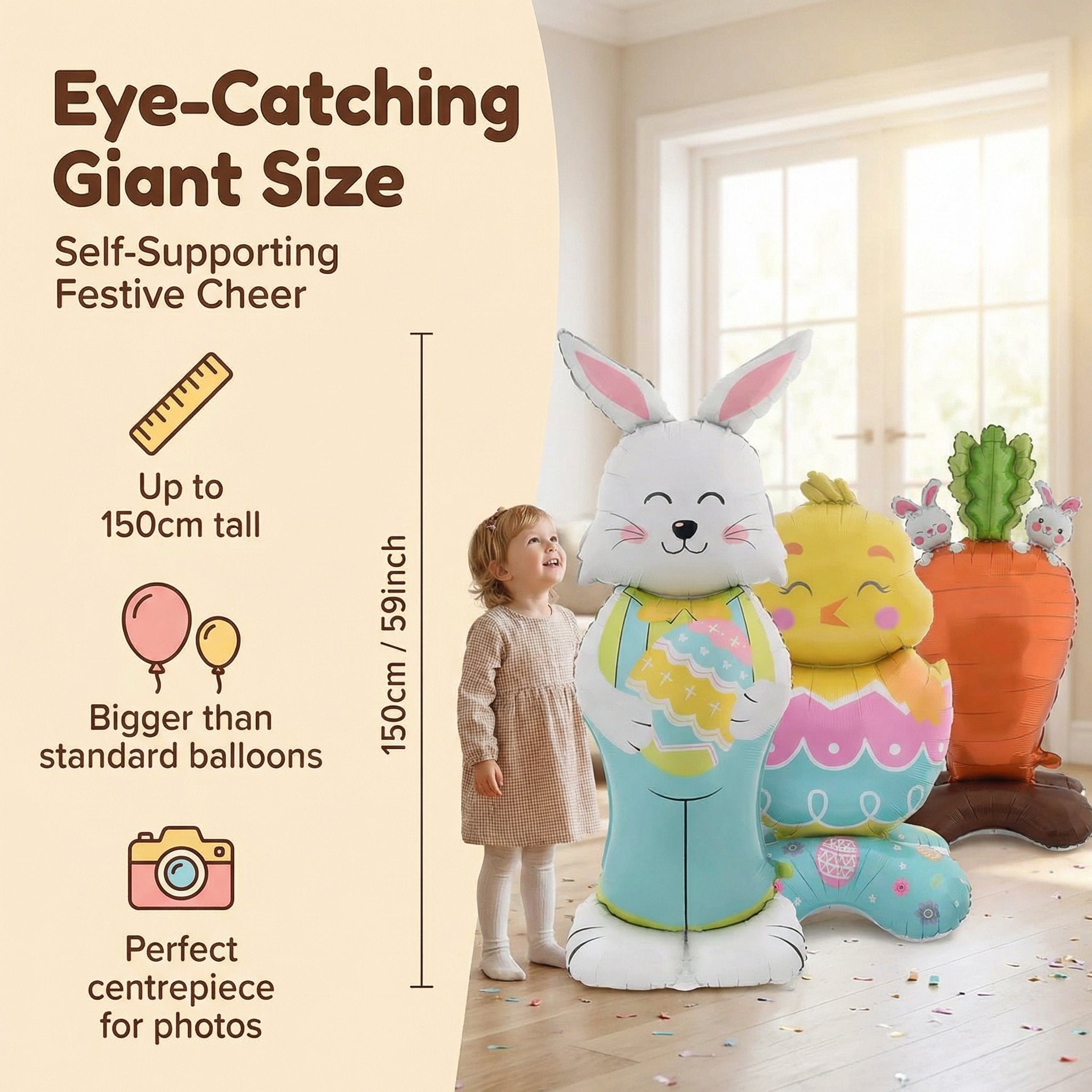 【✨ 1 + 1 gratis - 2 szt.】3 gigantyczne, stojące 3D balony w kształcie królików – radość z samodzielnie stojących dekoracji na każdą imprezę