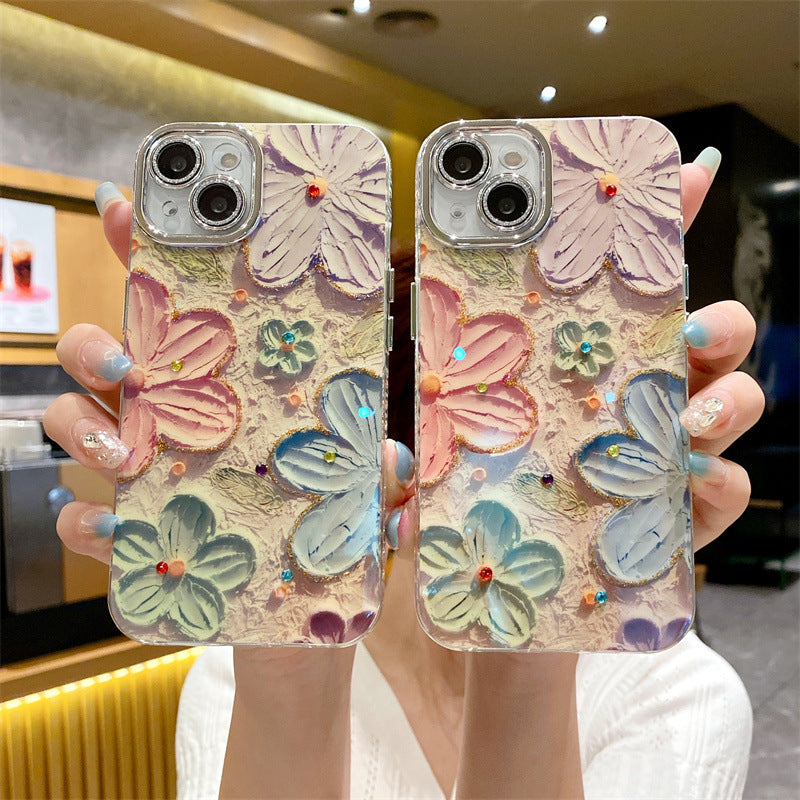 Etui na iPhone'a Oil Painting Flower z folią ochronną na obiektyw
