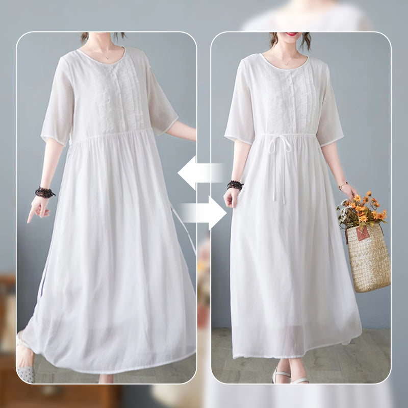 Kobiety Proste Sukienka z Okrągłym Dekoltem i Średnimi Rękawami w Jednolitym Kolorze