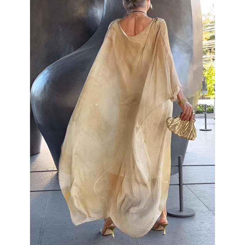 👗 Elegancka szyfonowa sukienka z marmurkowym nadrukiem