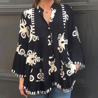 Damski top z falbanką z nadrukiem w stylu boho