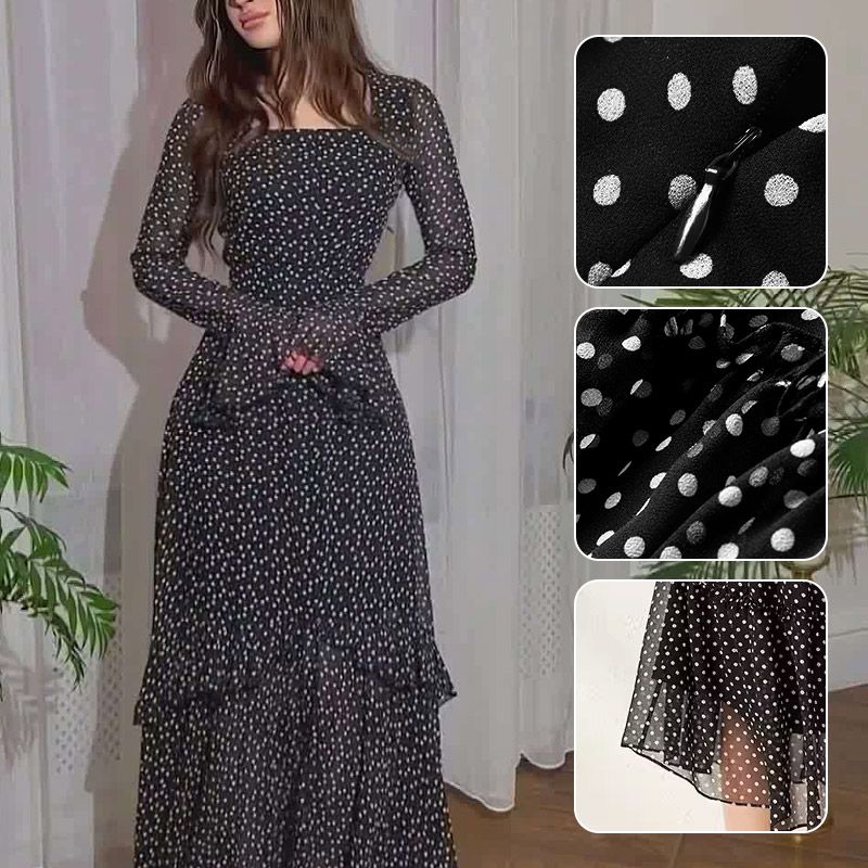 Elegancka sukienka z cienkiego szyfonu w kropki dla kobiet
