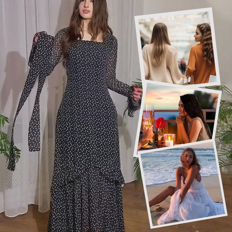 Elegancka sukienka z cienkiego szyfonu w kropki dla kobiet