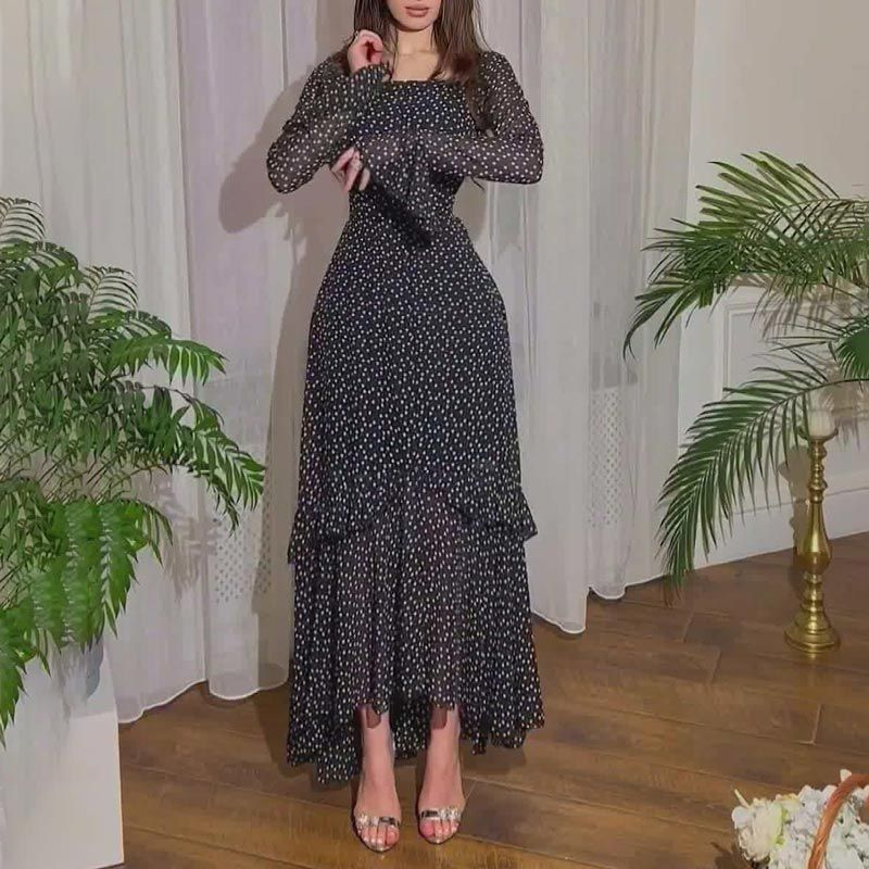Elegancka sukienka z cienkiego szyfonu w kropki dla kobiet