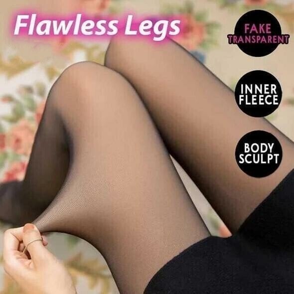 Flawless Legs Fake półprzezroczyste, ciepłe rajstopy elastyczne z pluszową podszewką