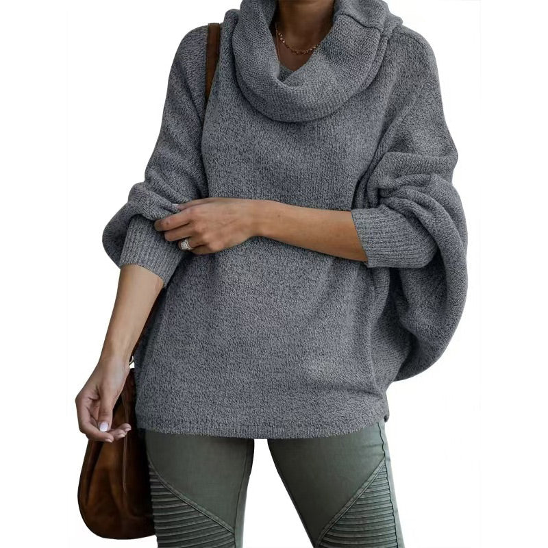 Damski sweter z rękawami nietoperza i dekoltem typu cowl z kieszenią