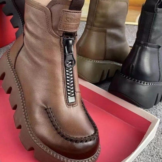 Ciepłe krótkie buty damskie w stylu retro ze skóry PU