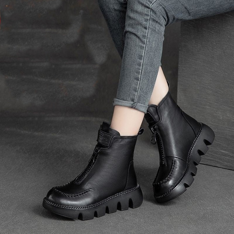 🔥Ciepłe krótkie buty damskie w stylu retro ze skóry PU👢