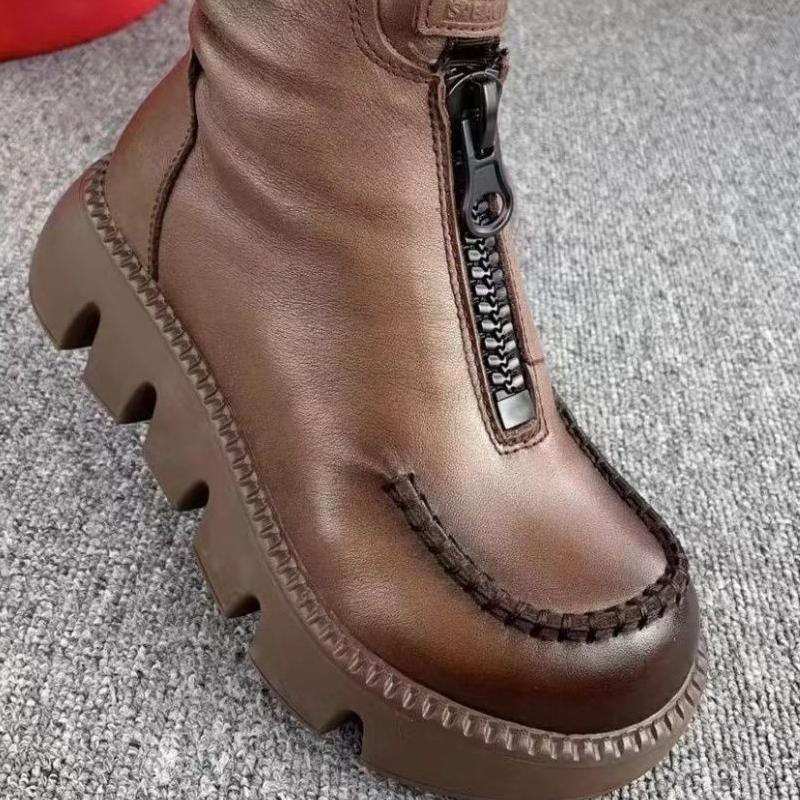 🔥Ciepłe krótkie buty damskie w stylu retro ze skóry PU👢