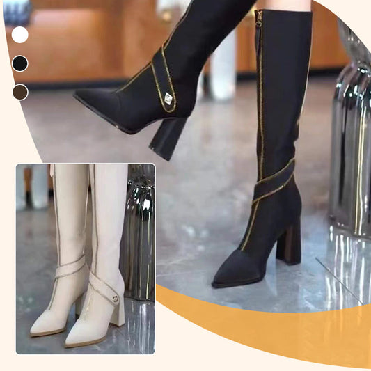 Buty za kolano ze szpiczastym noskiem i piętą