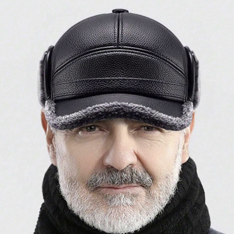 🧢🐂Nowa męska czapka zimowa z płaskimi nausznikami z owczej skóry
