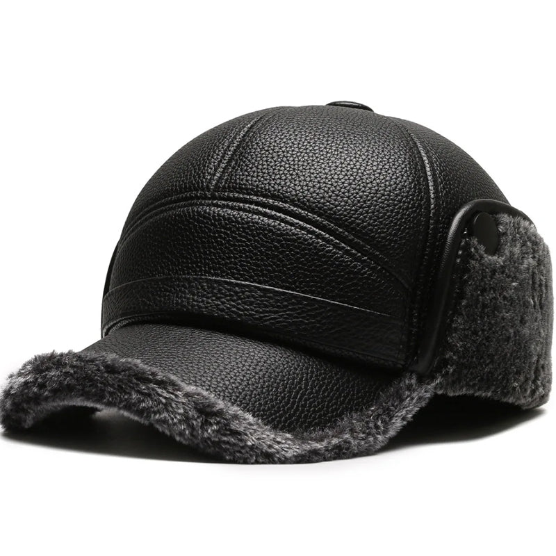 🧢🐂Nowa męska czapka zimowa z płaskimi nausznikami z owczej skóry