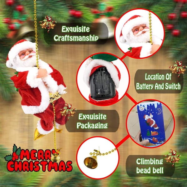 🎄Elektryczna zabawka muzyczna przedstawiająca Świętego Mikołaja wspinającego się po kominie