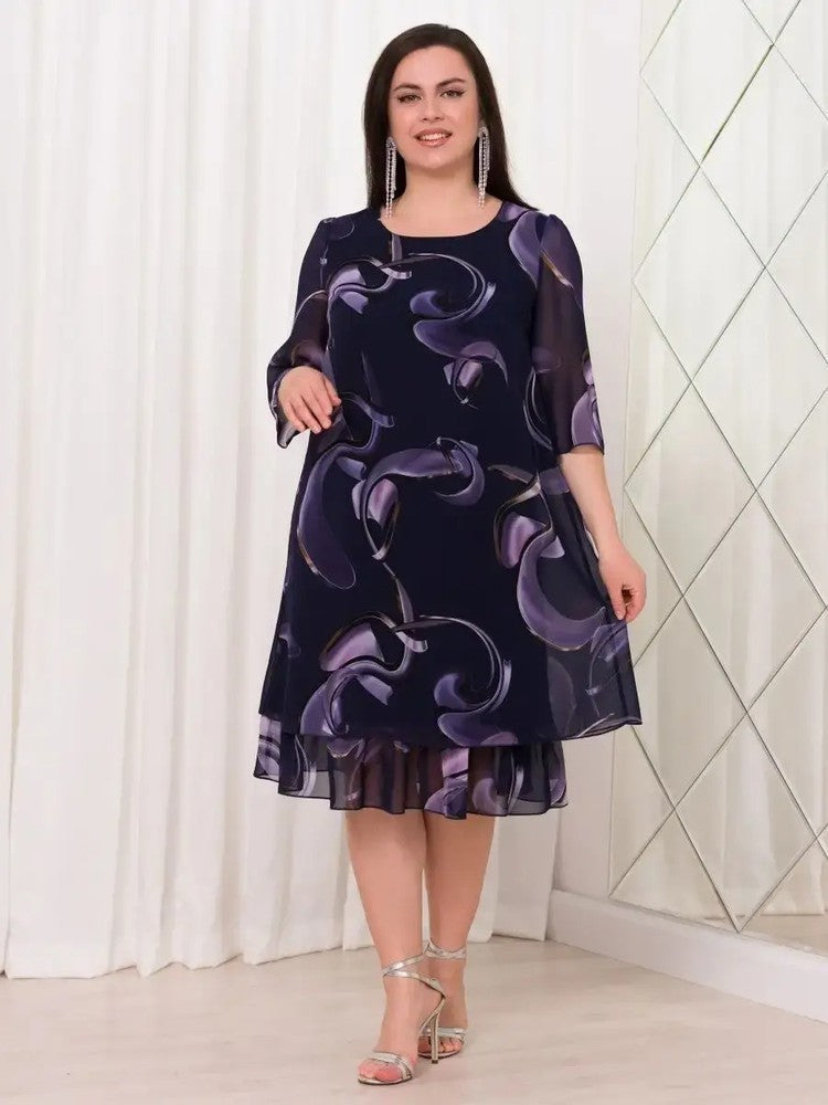 👗 2025 Nowy falbaniasty rękaw Eleganckie sukienki szyfonowe z nadrukiem