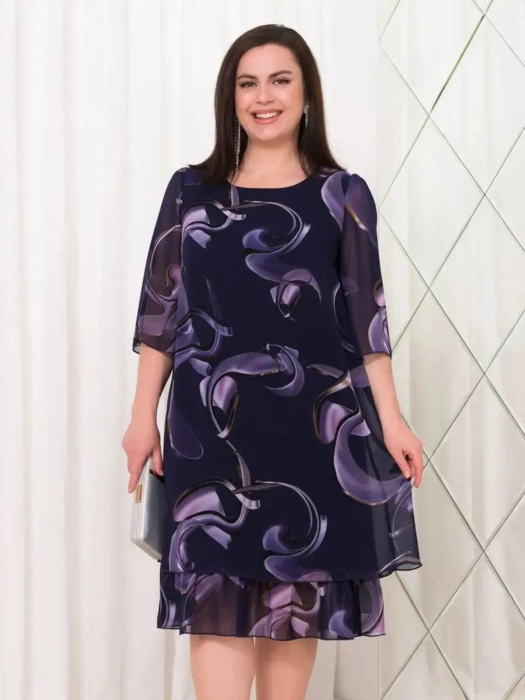 👗 2025 Nowy falbaniasty rękaw Eleganckie sukienki szyfonowe z nadrukiem