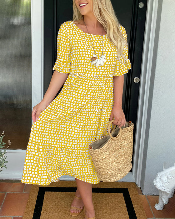 【S-3XL】👗Sukienka midi z okrągłym dekoltem w kropki