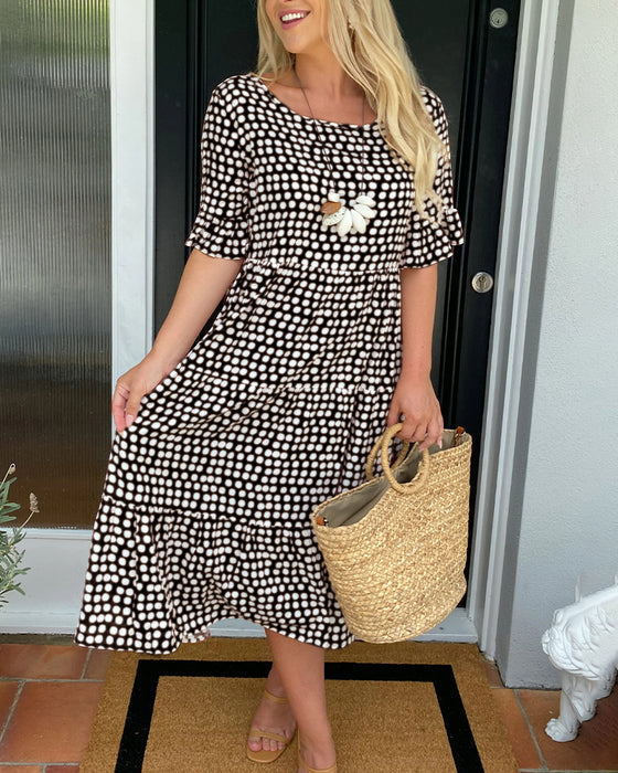 【S-3XL】👗Sukienka midi z okrągłym dekoltem w kropki