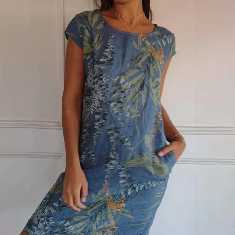 🌸Modne i eleganckie luźne sukienki z nadrukiem z bawełny i lnu