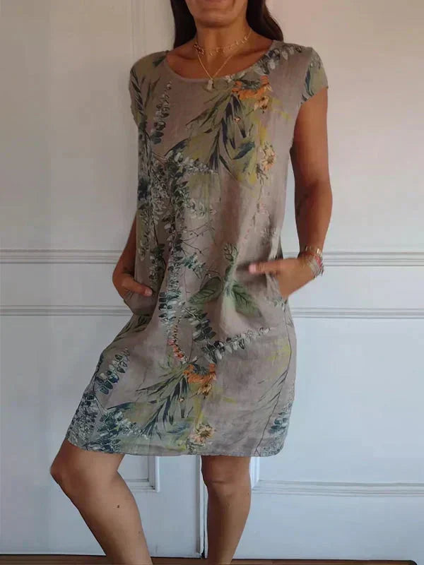 🌸Modne i eleganckie luźne sukienki z nadrukiem z bawełny i lnu