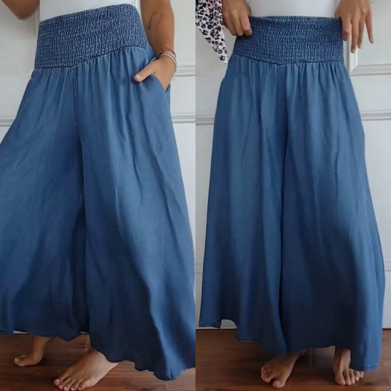 🔥👖 Spodnie jeansowe z luźną nogawką i wysokim stanem z bardzo szeroką nogawką, wysokim stanem, elastycznym paskiem i kieszeniami