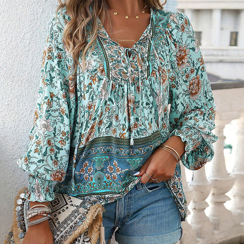 【S-2XL】🌺Damska modna koszulka z nadrukiem z dekoltem w szpic