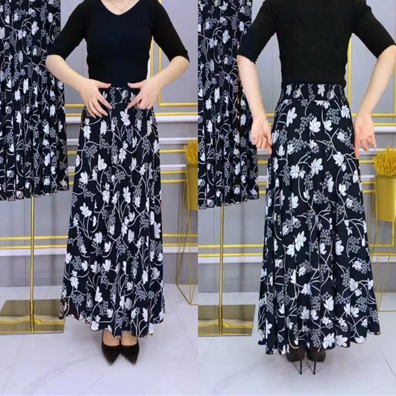 👗Damska długa spódnica plisowana w kwiaty z wysokim stanem
