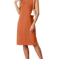 🔥👗Damska luźna sukienka midi z okrągłym dekoltem i kieszeniami