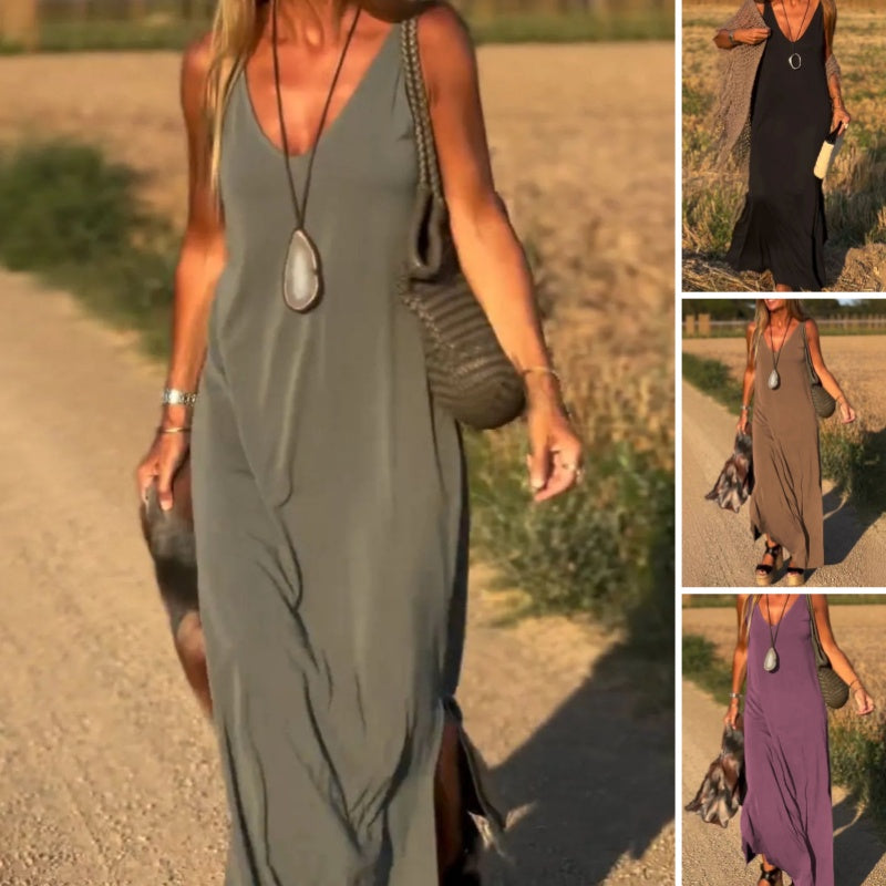 🔥👗Damska sukienka maxi z dekoltem w serek