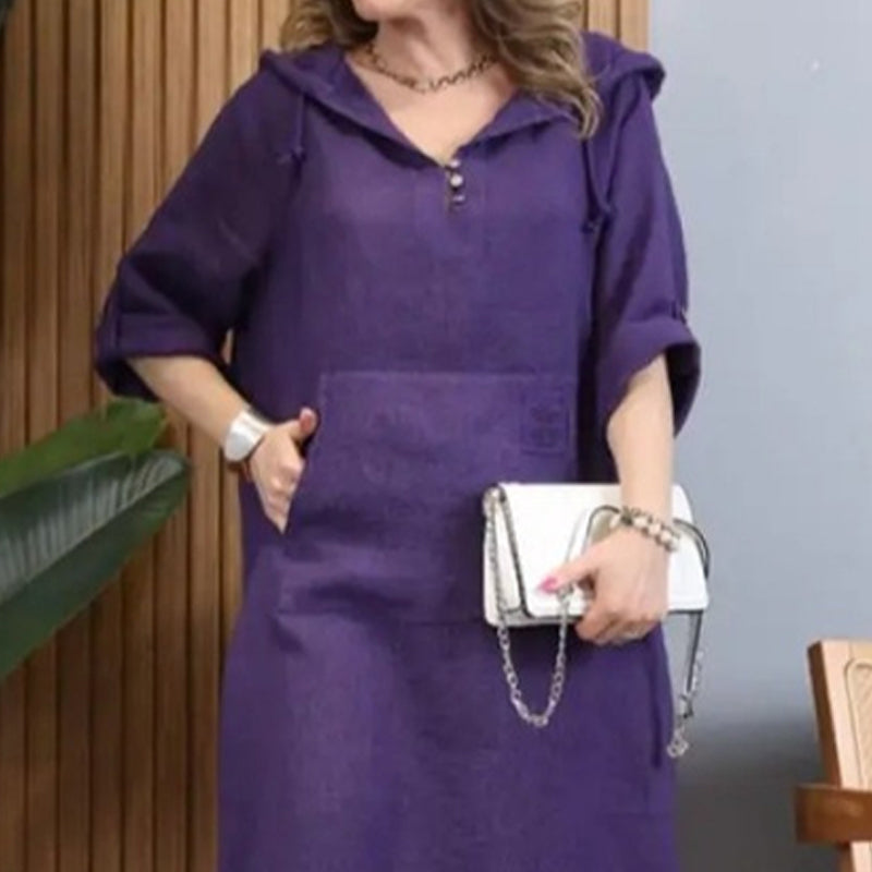 👗 Elegancka sukienka oversize z kapturem - długie rękawy i trendowe rozcięcie