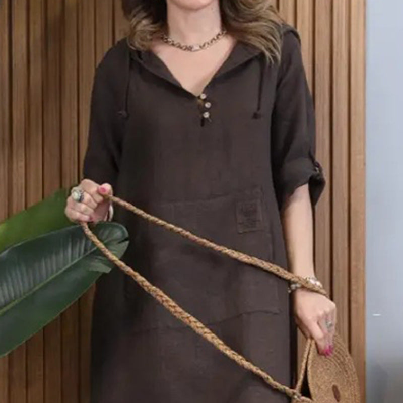 👗 Elegancka sukienka oversize z kapturem - długie rękawy i trendowe rozcięcie