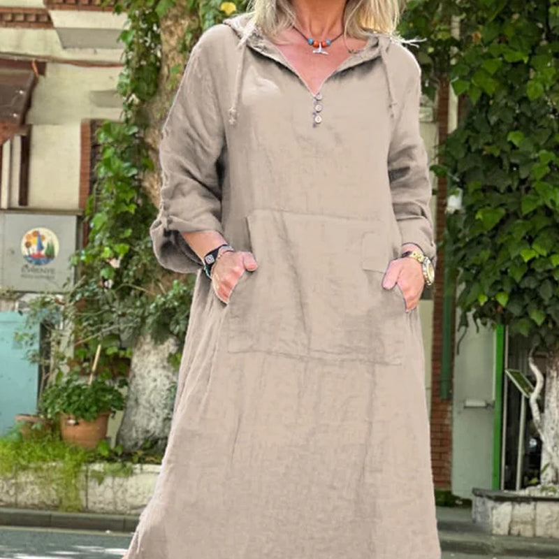 👗 Elegancka sukienka oversize z kapturem - długie rękawy i trendowe rozcięcie
