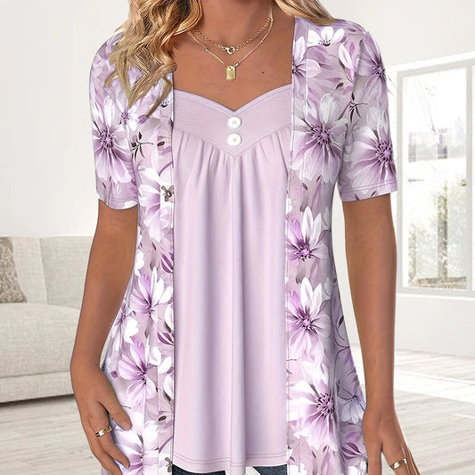 Damski patchworkowy top w nieregularne kwiaty