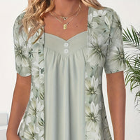 👚Damski patchworkowy top w nieregularne kwiaty✨
