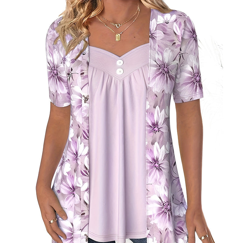 👚Damski patchworkowy top w nieregularne kwiaty✨