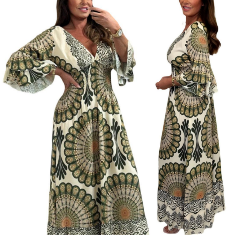 🔥👗Damska sukienka maxi w stylu retro boho z głębokim dekoltem w serek