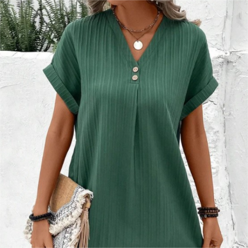 🌷Damska sukienka z krótkim rękawem V-Neck w jednolitym kolorze