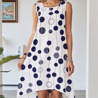 🔥👗Damska sukienka bez rękawów z okrągłym dekoltem i nadrukiem w modnym stylu