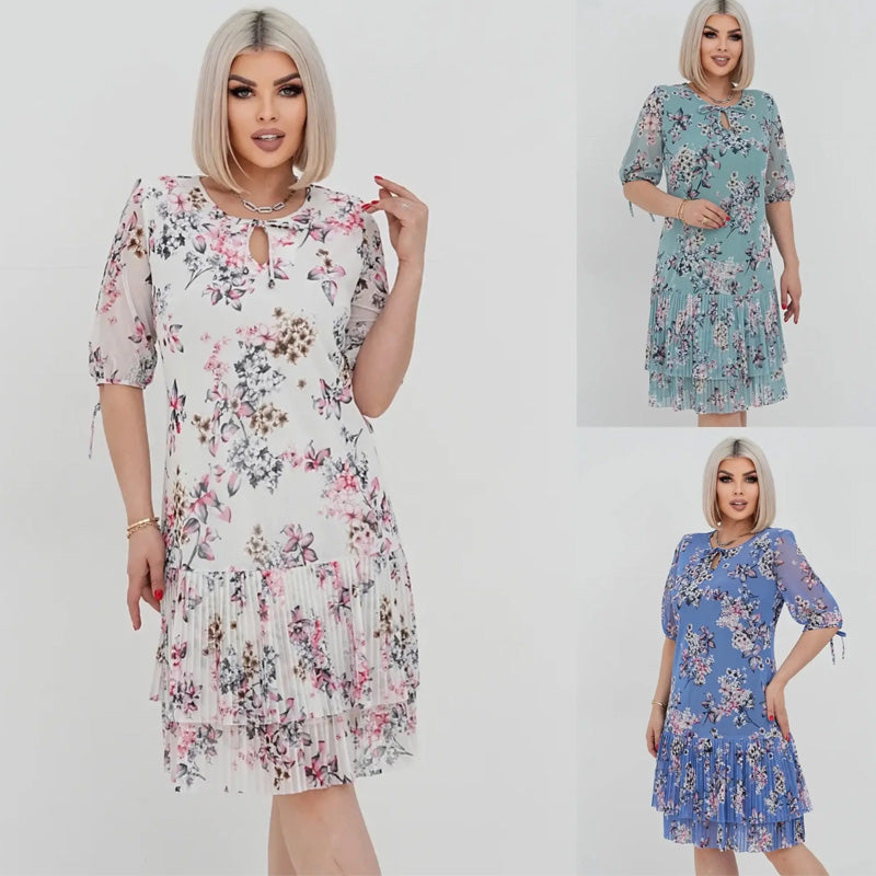 🌹Elegancka szyfonowa długa plisowana sukienka z krótkim rękawem