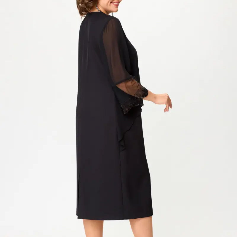 💝Czarna elegancka sukienka damska z siedmioma rękawami