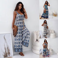 ✨Boho drukowany kombinezon bez pleców z paskiem z frędzlami