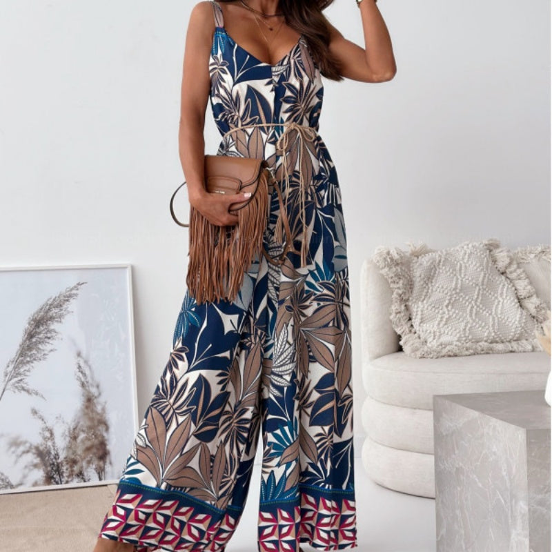 ✨Boho drukowany kombinezon bez pleców z paskiem z frędzlami