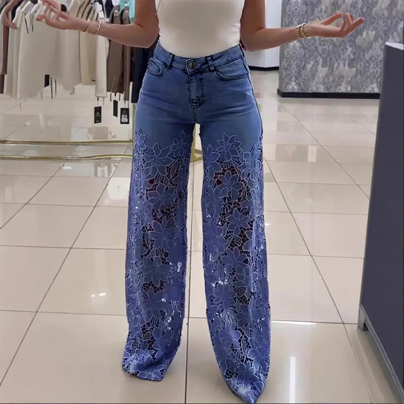 👖Modne dżinsy z koronkowymi naszywkami