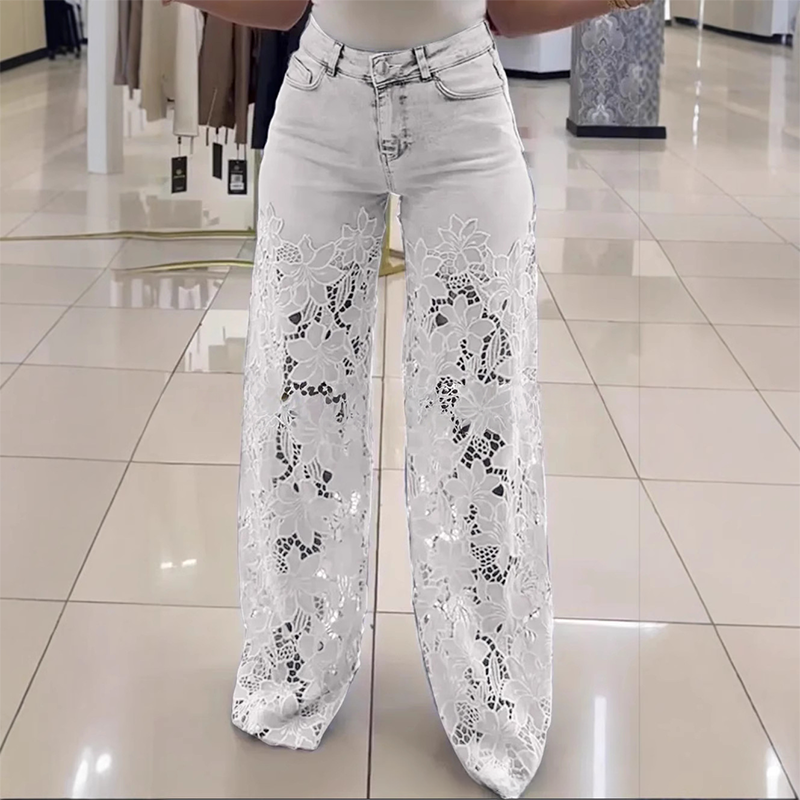 👖Modne dżinsy z koronkowymi naszywkami